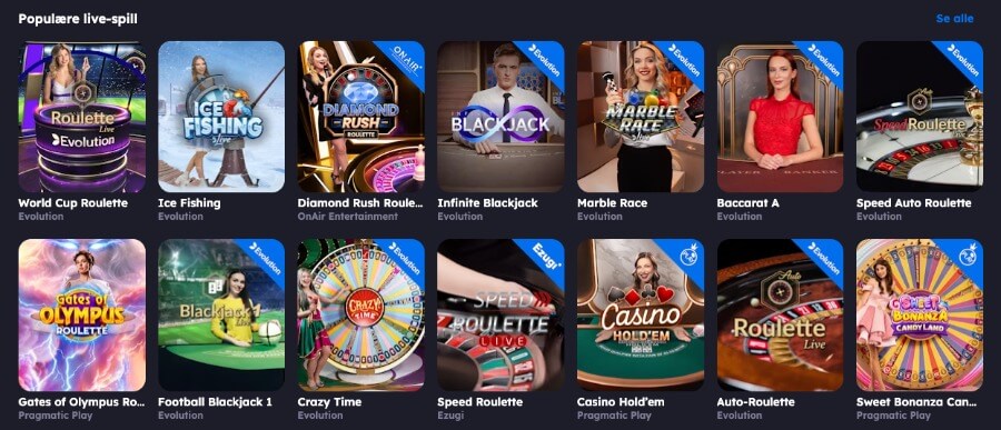 Panosta har et live casino med klassiske bordspill og live game show-spill
