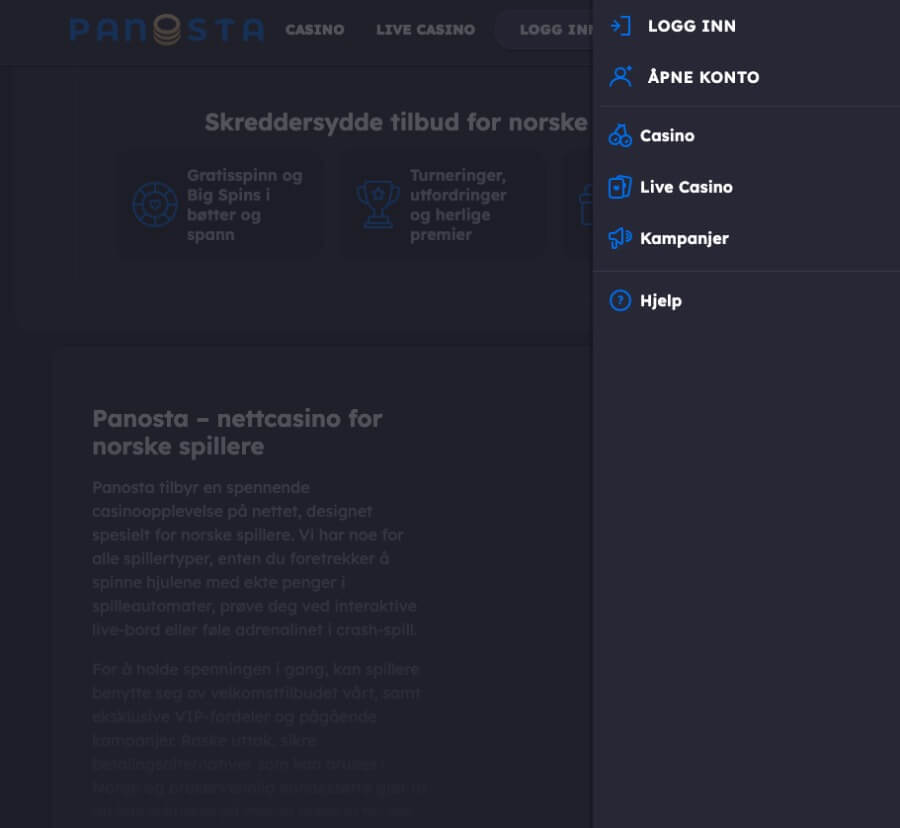 Panosta har et mobilcasino via nettleseren