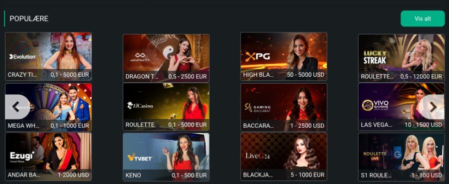 Planbet har et live casino med klassiske bordspill og live game show-spill