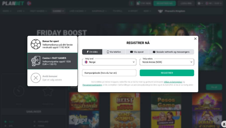 Det er enkelt og raskt å registrere en spillekonto hos Planbet