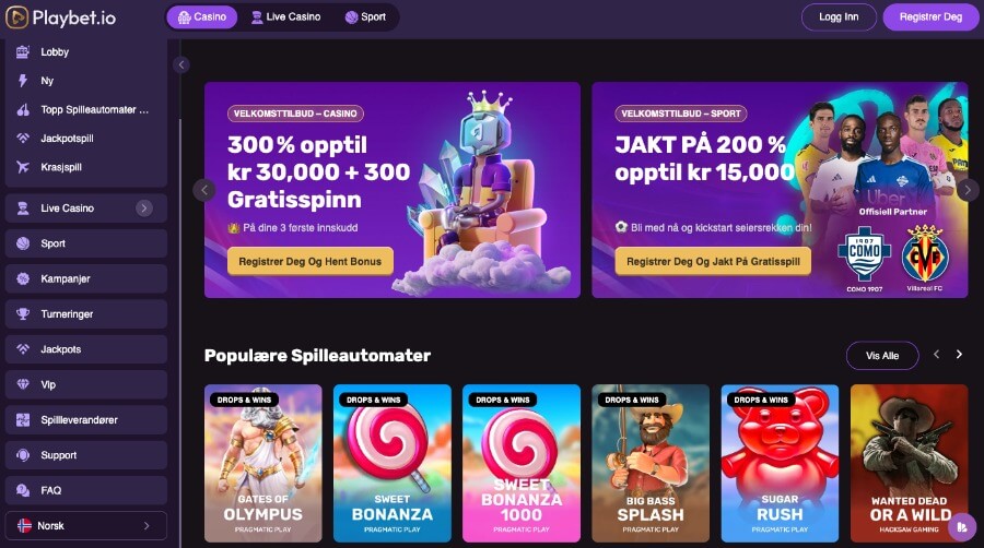 Playbet forside med bonus
