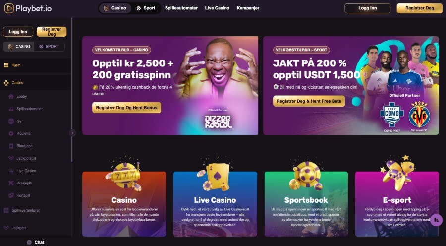 Playbet har en flott forside med godt design og flere interessante bonuser