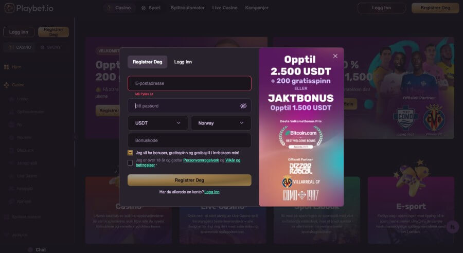 Playbet har en enkel og rask registrering.
