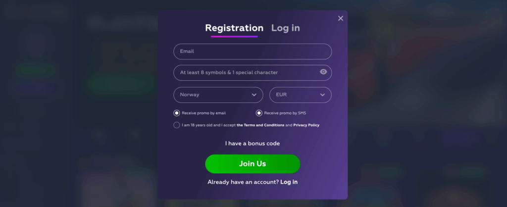 Registrering av en spillekonto hos Playfina