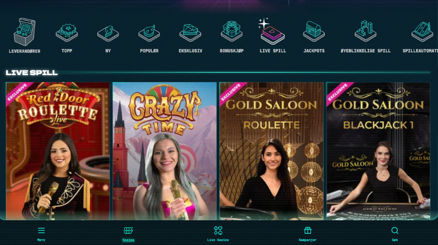 PowerUp har også et live casino med både klassiske bordspill og game show-spill