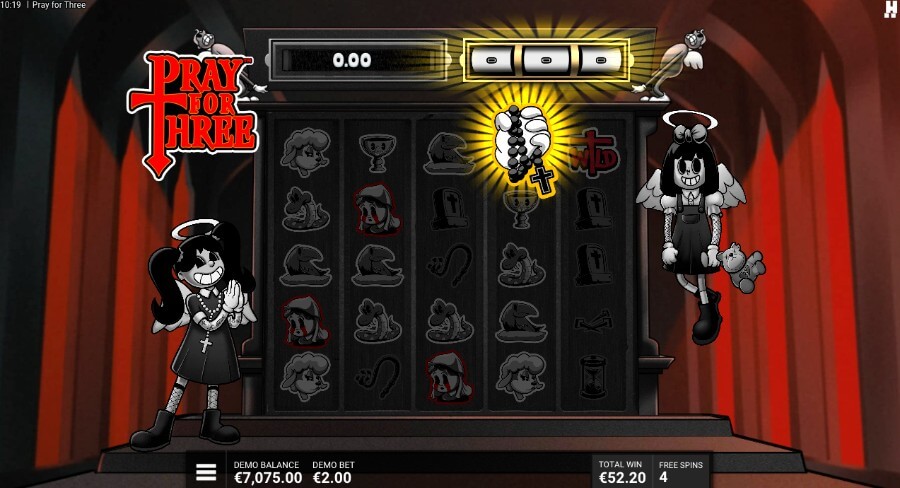 Free spins på spilleautomaten Pray For Three med spesialsymbolet kalt Divine Prayer Hand