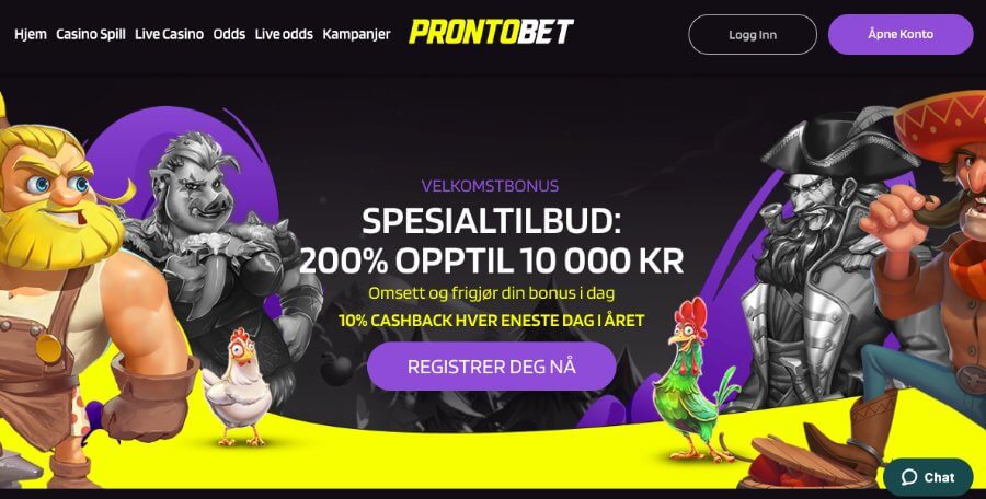 Forsiden til kryptocasinoet ProntoBet