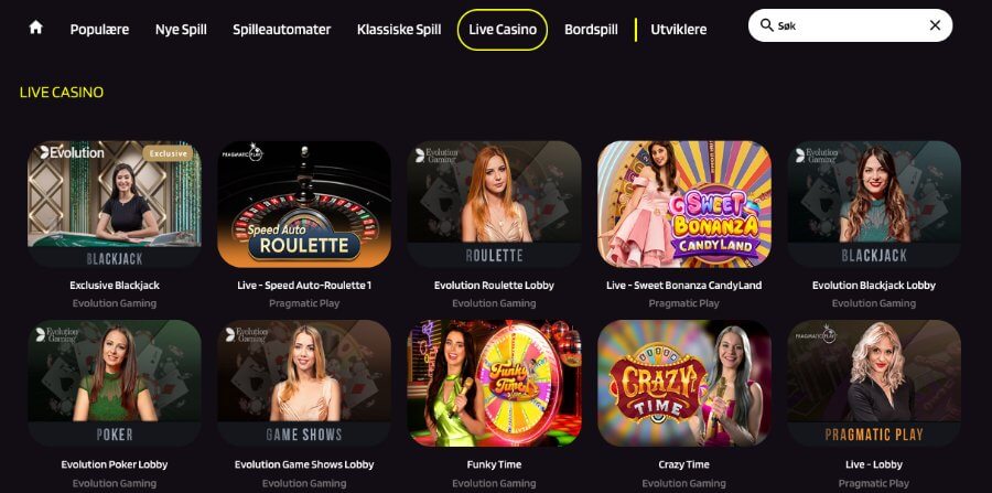 ProntoBet har også et live casino med bordspill og live game show-spill