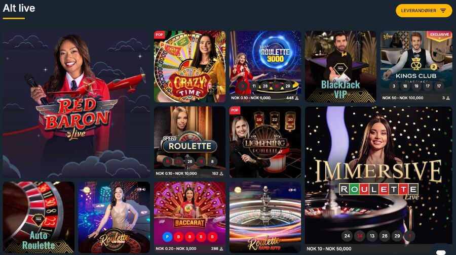 PureBets har et live casino med klassiske bordspill og live game show-spill