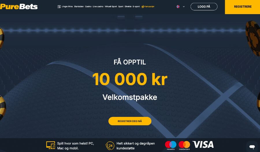 Forsiden til PureBets med en bonus
