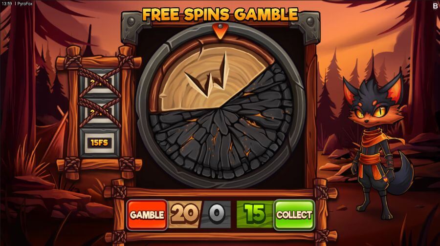 Spilleautomaten Pyrofox kommer også med en ekstra gamble-funksjon som kan gi deg opptil 25 free spins
