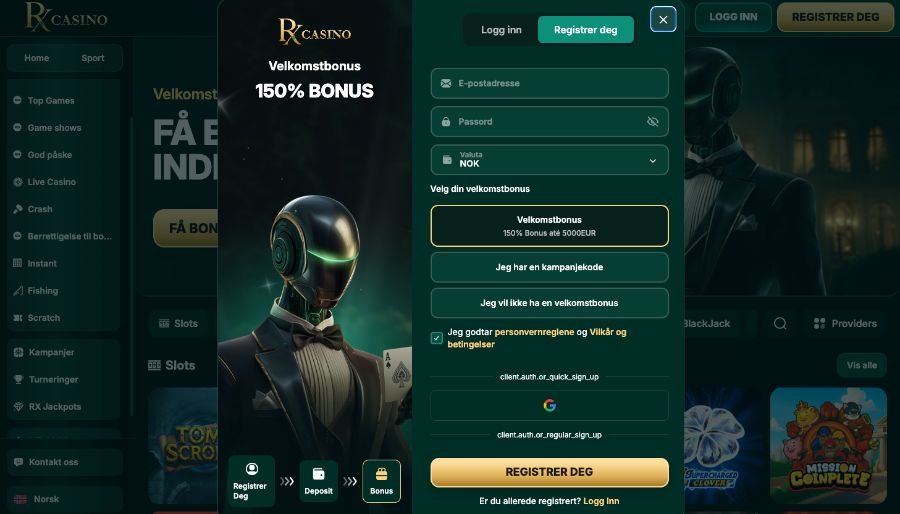 Registrering hos RX.Casino