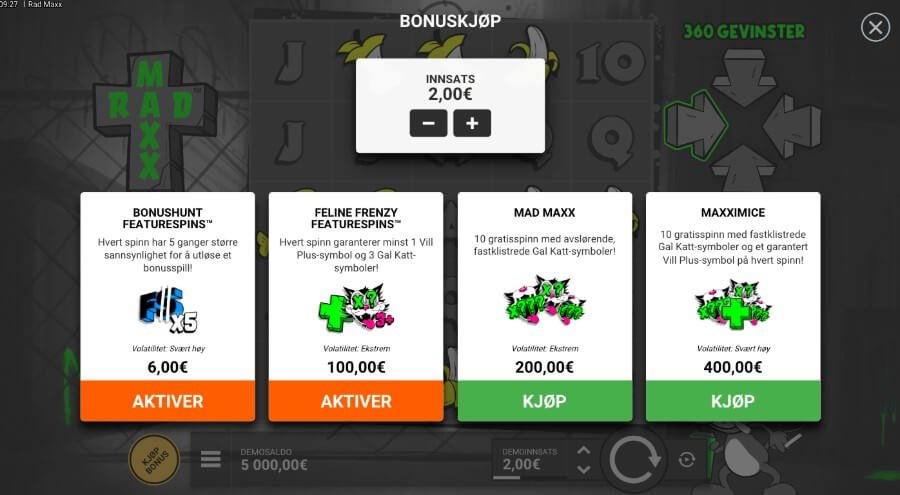 Spilleautomaten Rad Maxx kommer også med bonus buy-funksjoner og andre funksjoner