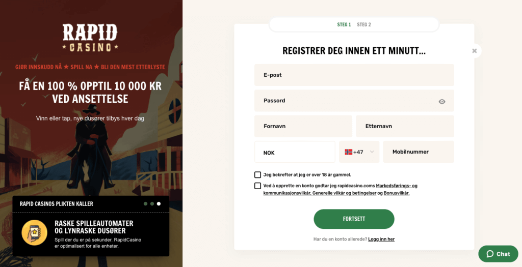 Rapid Casino registrering