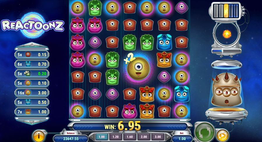 Reactoonz klyngegevinster og Quantum-måleren som fylles opp