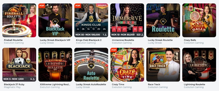 RealSpin har et live casino med klassiske bordspill og live game show-spill
