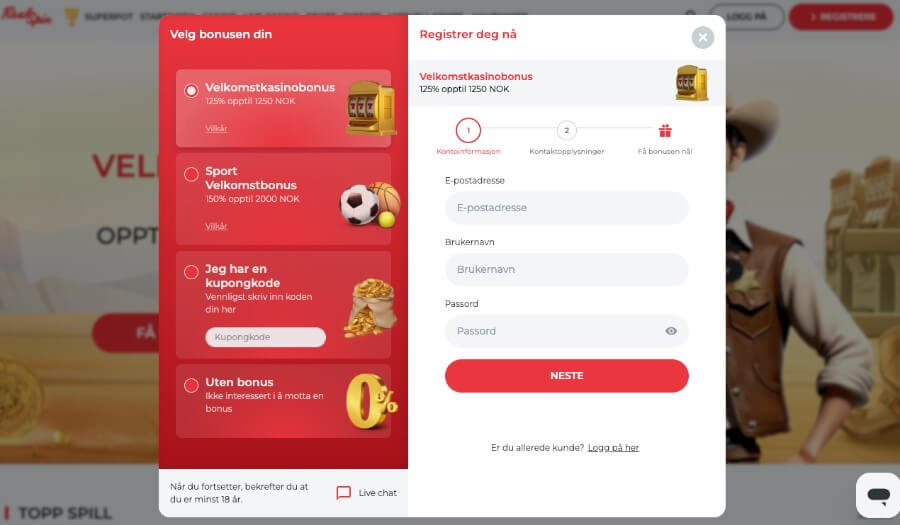 Det er enkelt og smidig å registrere en spillekonto hos RealSpin