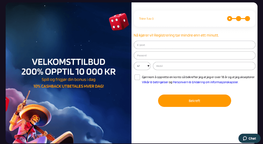 Det er enkelt å registrere en spillekonto hos kryptocasinoet RedDice