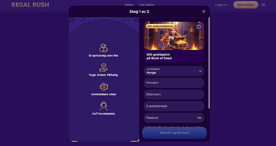 Regal Rush registreringsside med eksklusiv bonus