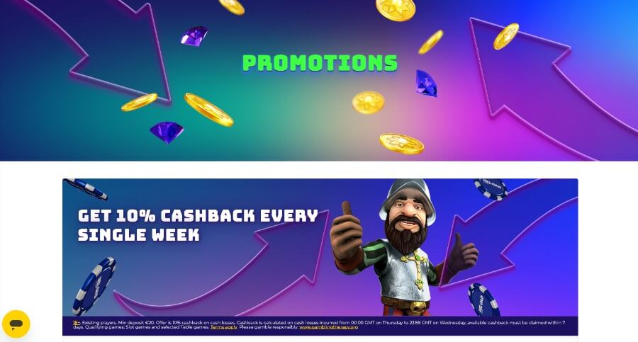 Reload Casino har en kampanjeside med enkelte tilbud
