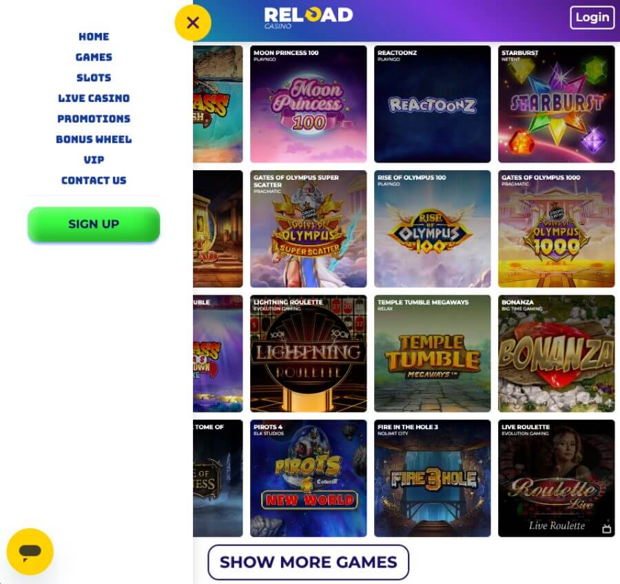 Reload Casino har et mobilcasino via nettleseren