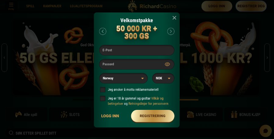 Richard Casino har en rask og enkel registrering av en spillekonto