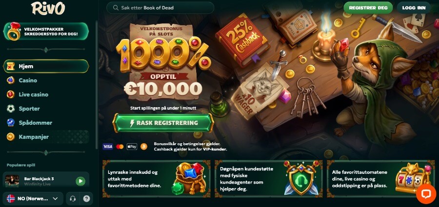 Rivo Casino forside med bonus