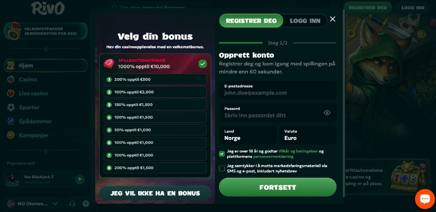 Rivo Casino registreringsprosess