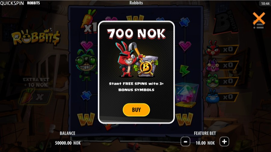 Bonus buy-funksjonen på spilleautomaten Robbits