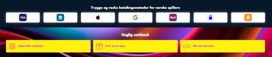 Noen betalingsmetoder hos Rocket Riches