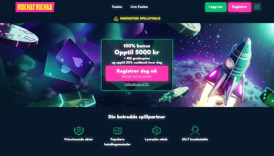 Rocket Riches forside med bonus