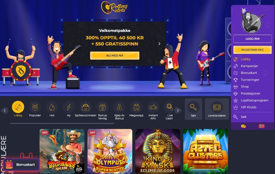 RollingSlots forside og bonus