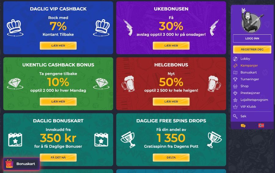 Kampanjesiden til RollingSlots inneholder noen tilbud