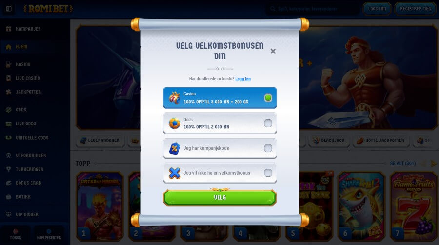 Det er raskt og enkelt å registrere en spillekonto hos Romibet