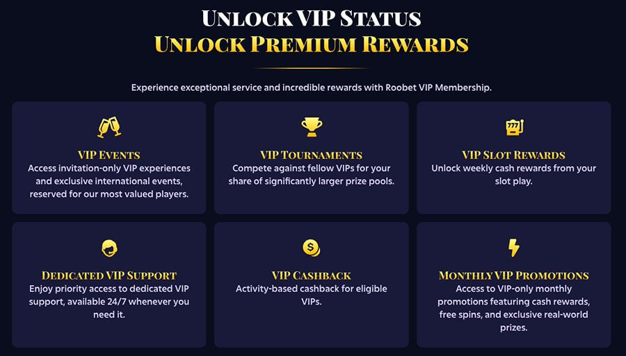 Roobet har et eget VIP-program med cashback og personlige belønninger