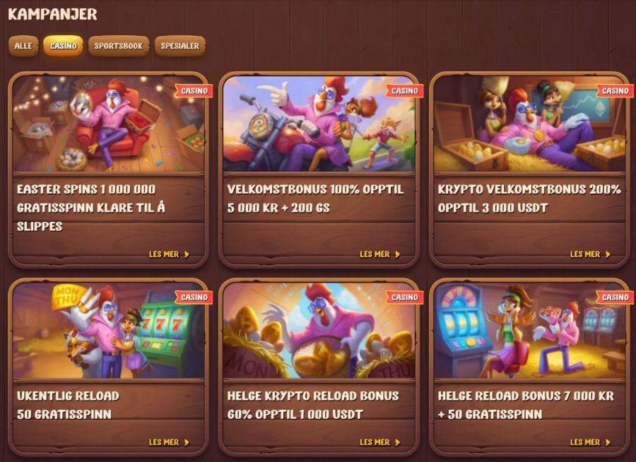 Kampanjesiden til Roostino har flere tilbud