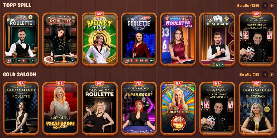 Roostino har et live casino med klassiske bordspill og live game show-spill