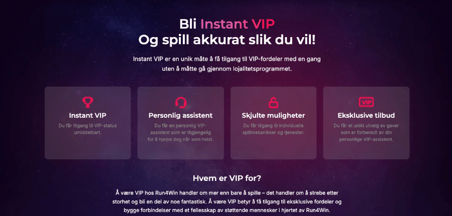 Run4Win har et lojalitetsprogram og et VIP-program