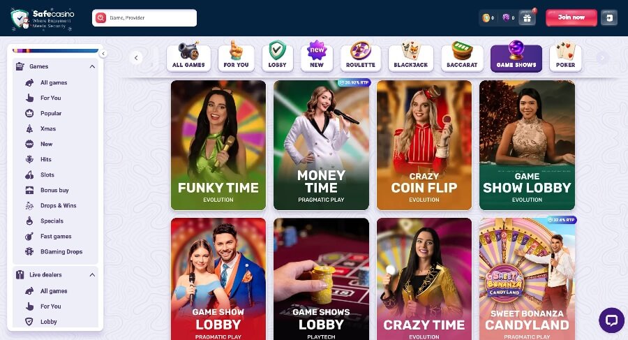 SafeCasino Game Shows