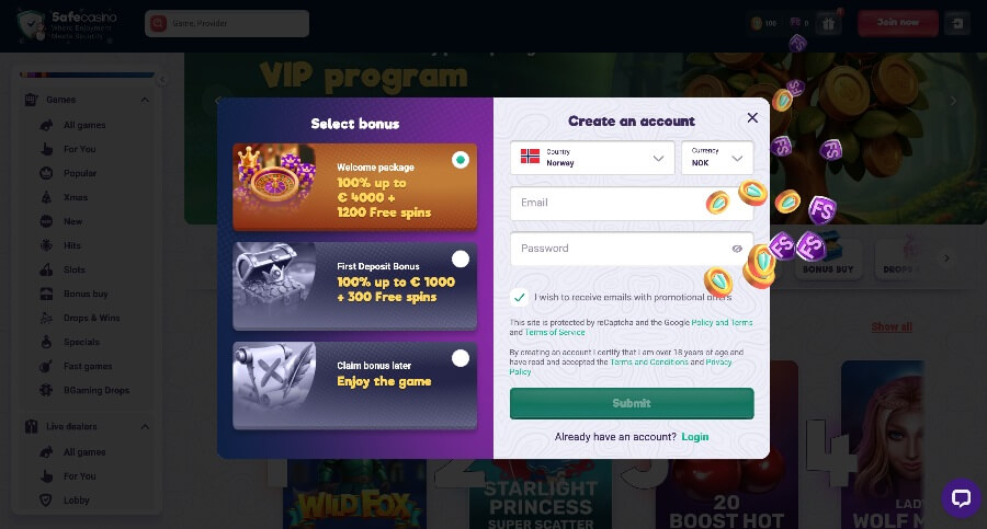 SafeCasino registrering