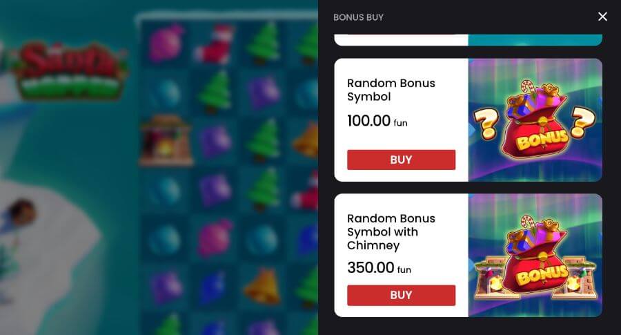 Bonus buy-funksjoner på spilleautomaten Santa Hopper