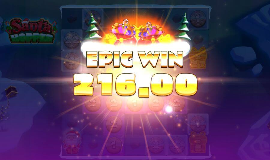 Et eksempel på en gevinst på spilleautomaten Santa Hopper