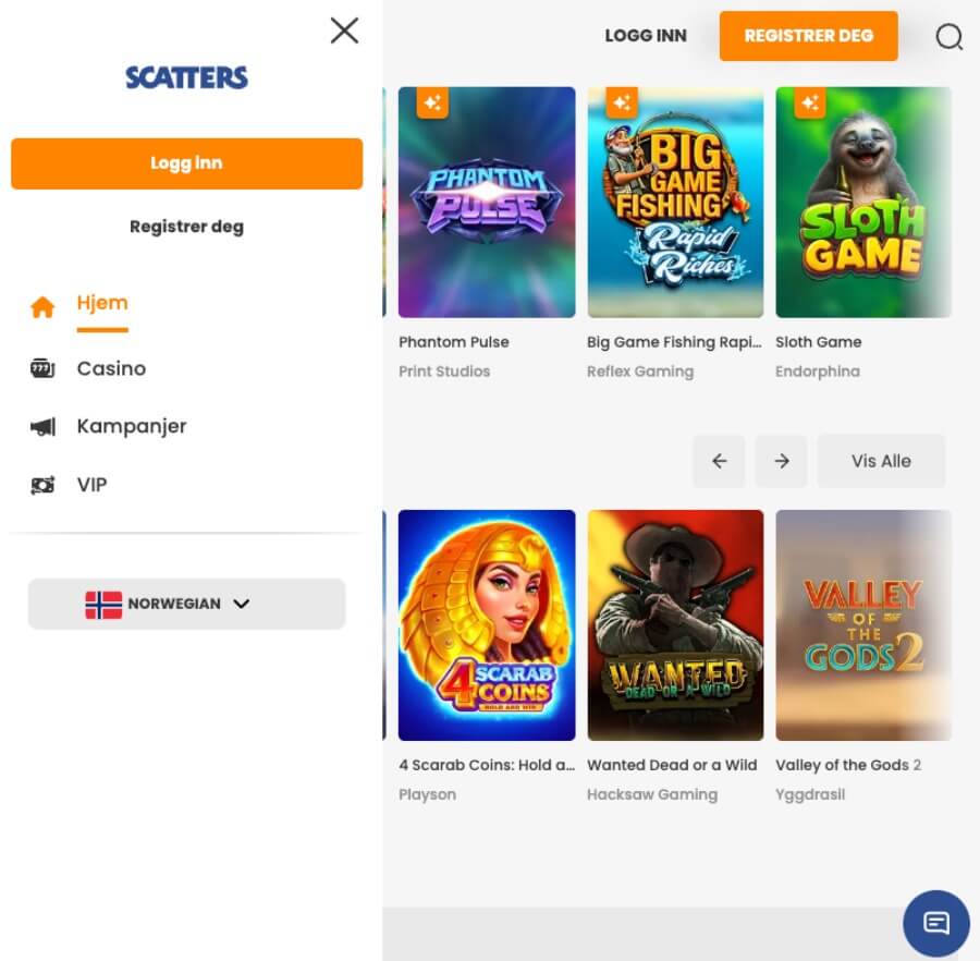 Scatters har et mobilcasino som kan brukes via nettleseren