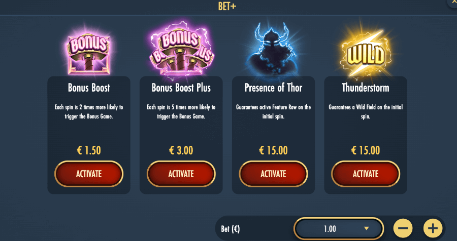 Bonus buy-funksjonen kalt Bet+ på Second Thunder
