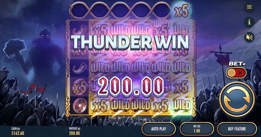 Et eksempel på en gevinst på spilleautomaten Second Thunder