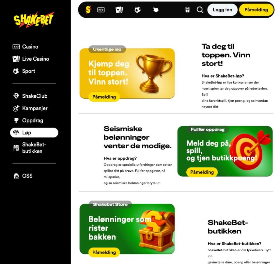 Shakebet har et mobilcasino via nettleseren med en webapp.