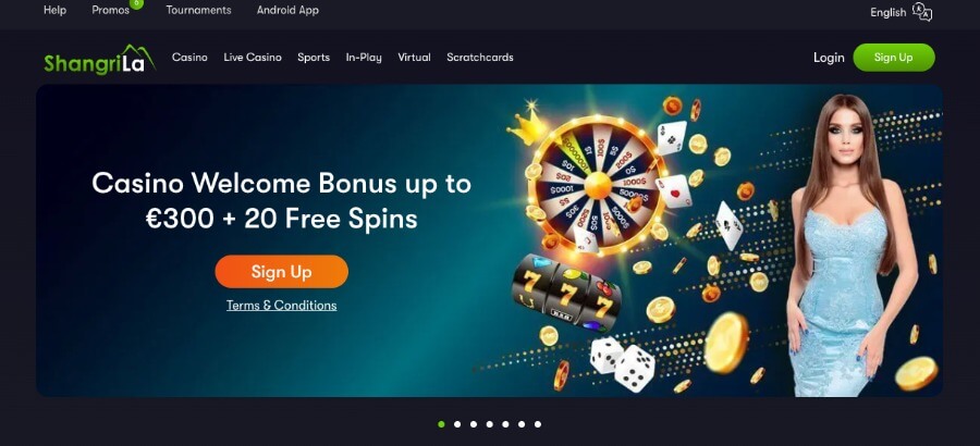 Shangri La Casino forside med bonus