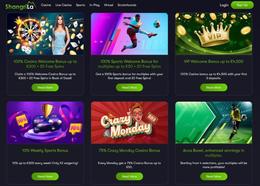 Shangri La Casino har en kampanjeside med tilbud