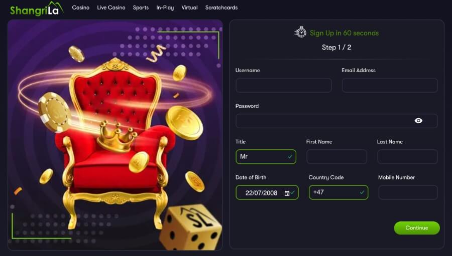 Shangri La Casino registreringsprosess