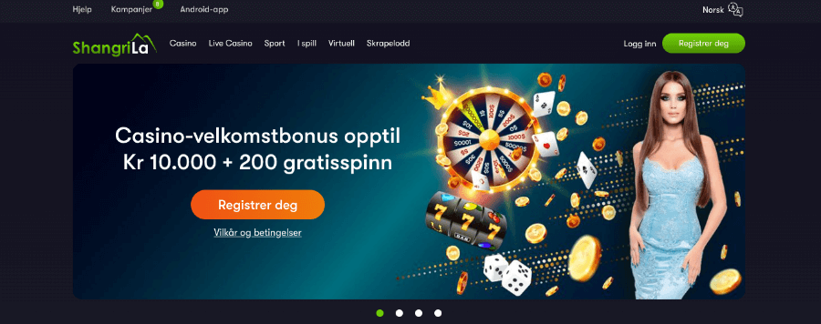 Forsiden til kryptocasinoet Shangri La